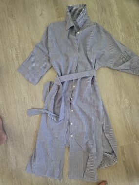 Striped Button-Down Shirt Dress with Belt * NEW* XL